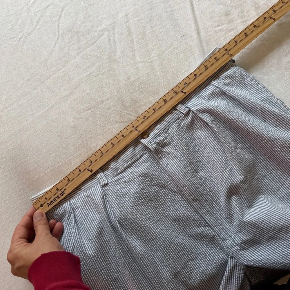 90's Polo Ralph Lauren Andrew Pant 38x30 Blue Seersucker Pleated Cuffed Cotton